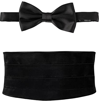Remo Sartori – Set Kummerbund und Geknotete Fliege aus Seide, Schwarz, mit 3 Gelegten Falten, Verstellbar, Made in Italy, Herren (Von 90cm bis 110cm)