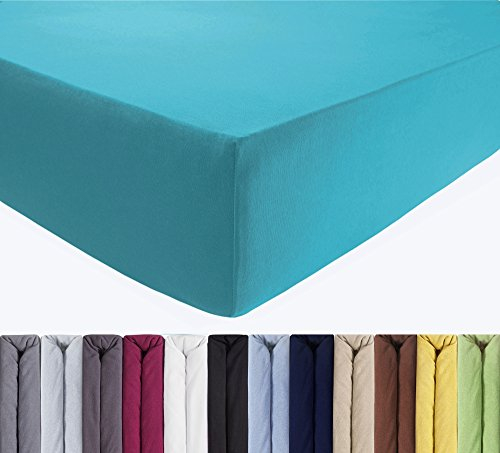 ENTSPANNO Luxus Spannbettlaken 140x200 bis 160x220 cm - Aus weichem Premium Jersey - Ideal für Wasser- u. Boxspringbett bis 35cm Höhe - Petrol