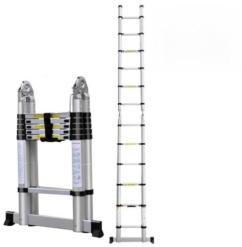 Bowose 3.8M Folding Multi-purpose Aluminum Telescopic Ladder A Frame 1.9m plus 1.9m Extendable Step Herringbone or Single Straight 330lb Maximum Load, UK Stock