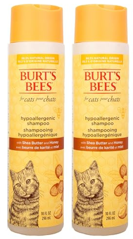 BURT'S BEES FOR PETS Hypoallergenic Cat Shampoo with Shea Butter and Honey, Gentle Kitten Shampoo for Indoor Cats with Dry or Sensitive Skin, Cat Bathing Supplies, 10 Fl Oz - 2 Pack