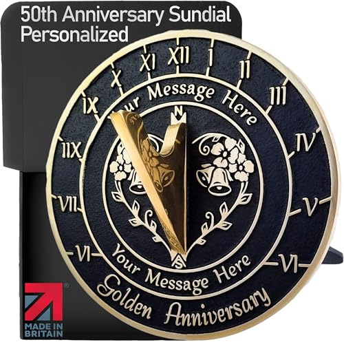 The Metal Foundry Personalised 50th Golden Wedding Anniversary Large Sundial Gift Idea Is A Great Present For Him, For Her Or For A Couple To Celebrate 50 Years Of Marriage