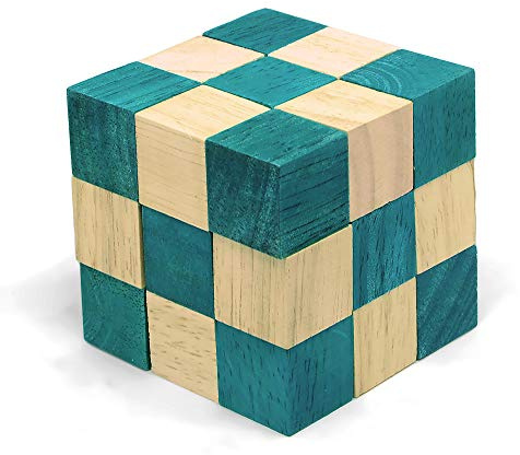 Logica Spiele Art. Grün Schlangenwürfel - 3D Denkspiel aus Holz - Schwierigkeit 4/6 Extrem - Knobelspiel - Geduldspiel - Leonardo da Vinci Kollektion