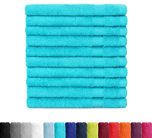 BaSaTex Handtuch Set für Gäste 10er Pack Handtücher Waschtücher Baumwolle | Frottee-Handtücher mit Aufhängeschlaufe, Waschtücher für Gäste Öko-Tex Made, Türkis, Frottee, Öko-Tex, Made in Green