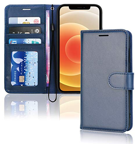TECHGEAR hülle iPhone 12 Mini Leder - PU Leder Flip hülle Schutzhülle Ledertasche [Brieftasche] Handyhülle mit Ständer und Handschlaufe - Blau hülle Kompatible mit iPhone 12 Mini