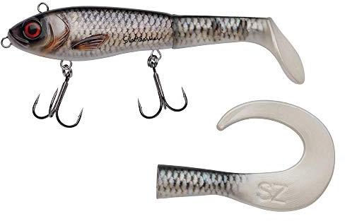 Abu Garcia Svartzonker McHybrid Pike Fishing Lure - Hybrid Hard Soft Swimbait - Bait Supplied with Paddle Tail and Curl Tail, Real Roach