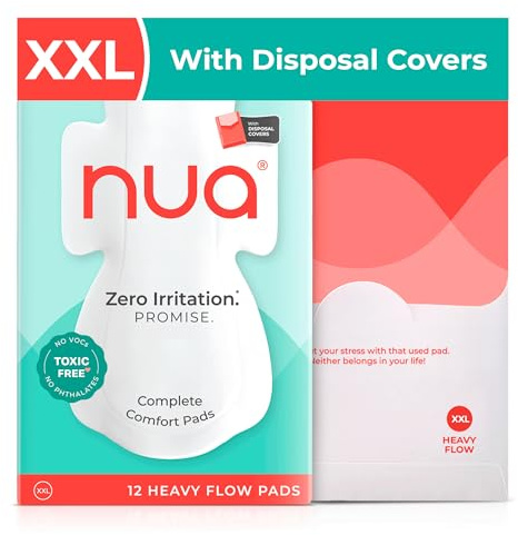 Nua Sanitary Pads for Heavy Flow |with Disposal Cover | Ultra Thin | Extremely Soft and Comfortable | Wider Back Design | Zero Toxins | Rash Free, Pack of 12 Pads for Women (XL)