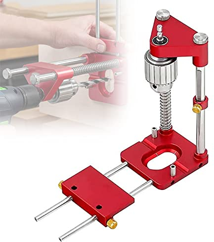 ORPERSIST Holzbearbeitung Bohrer Loch Locator, BohrstäNder Vertikal Guide, 0,8-10mm Bohrerklemmbereich, Aluminiumlegierung Bohr Werkzeug, PräZisionsbohren für Schrankbeschlag MöBel,Rot