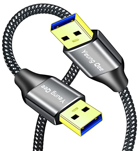 Yeung Qee USB 3.0 A to A Male Cable 0.3M, SuperSpeed Braided USB 3.0 Data Cable Double End USB Cord Connector for Hard Drive Enclosures, DVD Player, Laptop Cooler (0.3M/1FT)