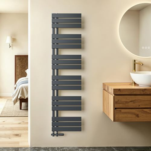 S'AFIELINA Badheizkörper Handtuchheizkörper 1599x400 mm Anthrazit | Warmwasser Handtuchwärmer Handtuchtrockner für Zentralheizung, Mittelanschluss, 718 W Heizleistung, Ventile nicht enthalten