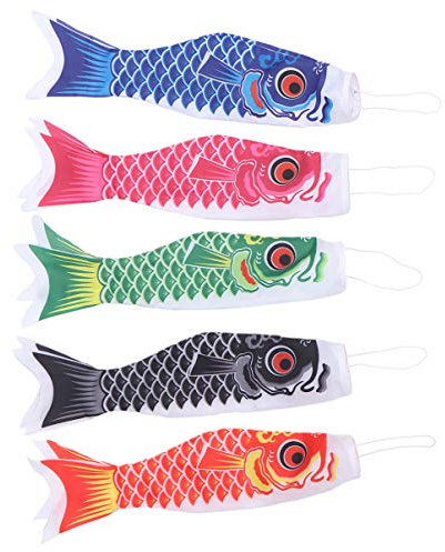 Abaodam Japanese Koinobori Carp Flag 5Pcs Satin Windsocks Waterproof Outdoor Hanging Streamers for Garden Backyard Party Decorations