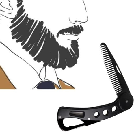 Stainless Steel Folding Beard and Mustache Comb for Men's Grooming - Anti-Static Hair Styling Pocket Beard Comb