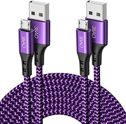 3BAO Micro USB Kabel, 2Pack 3M Nylon Micro USB Ladekabel Schnellladekabel High Speed Handy Datenkabel für Samsung Galaxy S7/ S6/ J7/ Note 5,Xiaomi,Huawei,Wiko,Motorola,Nokia,Kindle