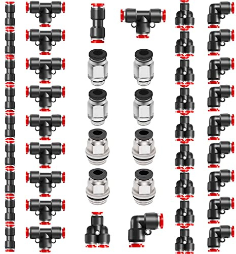 Pronese 48 Stück Schnellspanner Kunststoff Pneumatische Luftleitungs-Armaturen, 8 mm Gerade/Winkel/T/Y Druckverbinder, G1/4 8 mm, G1/8 8 mm Push to Connect Fittings Kit