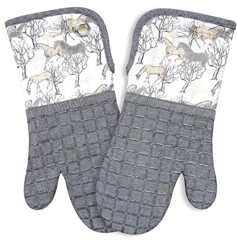 Silicone Printing Oven Mitts Heat Resistant to 500 Degree,Yarm-Dyed Oven Gloves with Animal Design Non-Slip for Kitchen Cooking Barbecue Baking and Machine Washable. (Gray Oven Mitts)