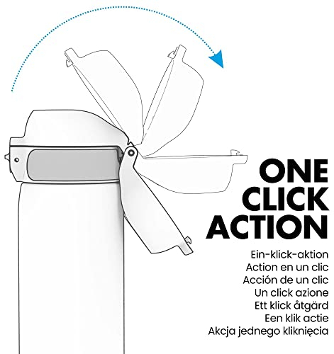 ION8 1 Liter Leicht Edelstahl Trinkflasche, Nicht Isoliert, Auslaufsicher, Einhandöffnung, Sichere Verriegelung, Spülmaschinenfest, Klappdeckel, Tragegriff, Leicht zu Reinigen, Grau