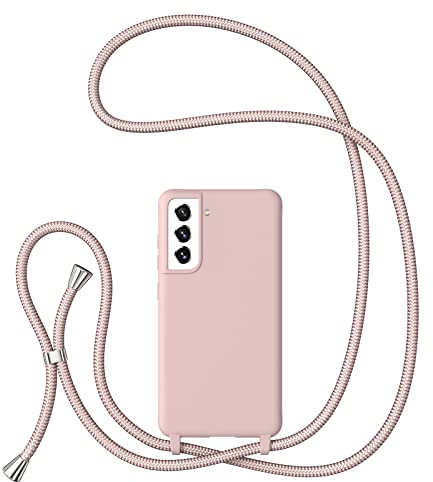 ZTOFERA Handykette Hülle Kompatibel mit Samsung Galaxy S21 5G, Liquid Silikon Handyhülle mit Umhängeband, Schutzhülle mit Band Kordel zum Umhängen Necklace Hülle für Samsung S21 5G, Rosa