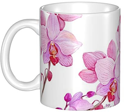 OCELIO Tazza da caffè in ceramica – regalo per gli amanti del caffè per moglie, mamma, compleanno, festa della mamma. 330 ml, adatta per caffè, tè, cacao caldo. Fiori rosa e farfalla