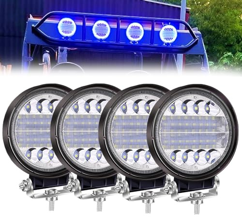 NWpangu - Faro de trabajo LED, 4,5 pulgadas, proyector LED con azul Angel Eyes 12 V, 24 V, impermeable, antiniebla para 4 x 4 coches, camiones tractores SUV, 4 unidades