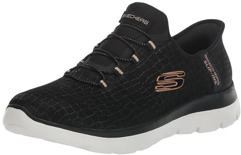 Skechers Women's Hands Free Slip-ins Summits Classy Night Sneaker, Black Rose Gold, 7