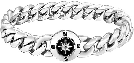 KRKC&CO 12mm Panzerarmband Herren, Panzerkette mit Beschichtung, breite dicke Cuban Armband mit Kompass Verschluss, Wikinger Edelstahl Hip Hop Biker Schmuck Geschenk für Männer Jungen [Länge 20,3cm]