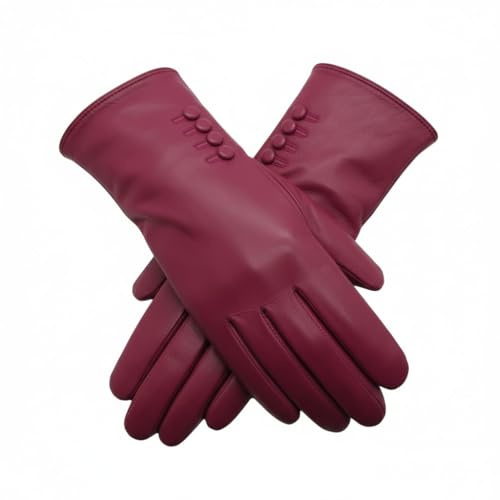 TheGloveHut Damen Echtes Weiches Leder Handschuhe Vollständig Gefüttert Geschenk Verpackt (Magenta Rosa, Groß 7.5 )