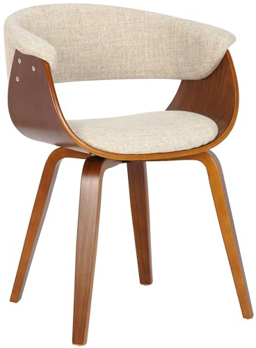 CLP Silla de Comedor Resistente 150 kg Estructura de Madera Bruce, Silla de Cocina Acolchada con Reposabrazos y Protectores de Piso, Color:Crema, Color del Marco:Nuez