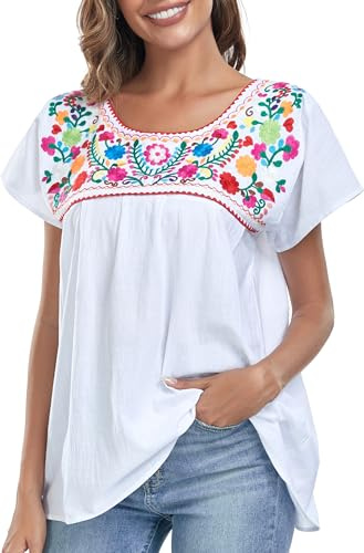 YZXDORWJ Embroidered Mexican Top for Women Peasant Blouse Mexico Summer Shirt Short Sleeve (L, 910W)