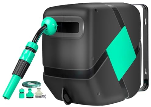 Schlauchtrommel Automatischer Teleskop-Schlauchwagen, Hochleistungs-Gartenschlauchtrommeln, Wandmontierter Sanitär-Organizer, Tragbare Schlauchtrommel Für Den Außenbereich (Color : Schwarz, S : Hose