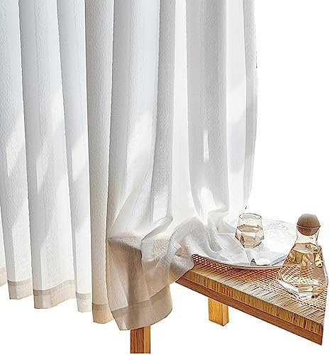 AMDXD Vit transparent gardiner sjal med veckband, enfärgad gardin voile polyester, 132 x 160 cm (B x H)