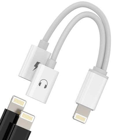 Dual Lightning Splitter for iPhone AUX Charge Dongle Cable Double Jack Charging Headphone Audio Adapter for Apple MFI Certified 11 12 13 14 Pro Max SE X XR 7 8 Plus Earbud Converter Earphone Connector