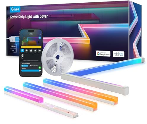 Govee RGBIC LED Strip mit Profil, 3M Schiene mit Leisten Smart mit Alexa | APP-Steuerung mit 64 Szenenmodi, Kompatibel mit Google Assistant, Deko für Schlafzimmer, Sockelleisten & Kabinett