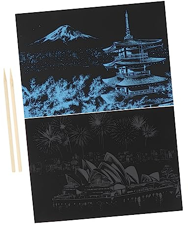 GARVALON Diy Landschaftsbilder Kratzmalerei Schwarzes Kratzpapier Basteln Für Kinder Feine Materialien