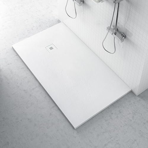 Receveur de douche plan minéral zéro 2150x1000 blanc en plan minéral avec caillebotis assorti