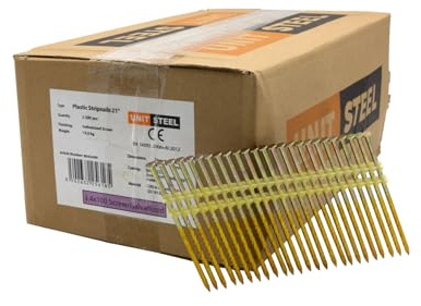 UnitSteel 21° Rundkopf Streifennägel - 3,4X100mm, 2.500 stück, Nägel für Druckluft-Nagler, Verzinkt/Schraub, für fast alle Marken von Tackern
