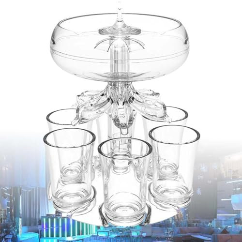 Dispenser för festdrycker, dispenser i klart 6 snapsglas med LED-ljus, beröringsfri shotpourer i akryl med fotoelektrisk modul, för drycker, sprit och cocktails, tillbehör till hembar