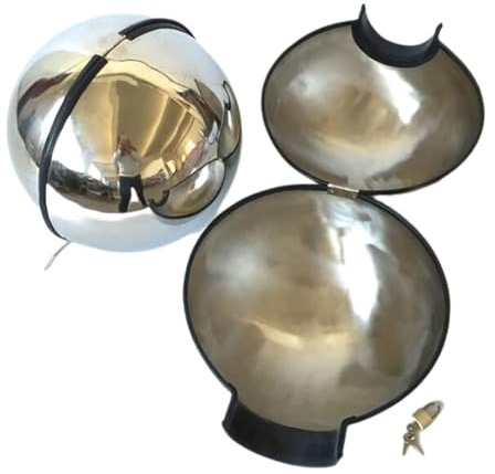 Soarvlorfy Edelstahl Runde Kugel Helm Haube Abschließbar Slave Bondage Metall Hals Kragen Sex Halsbänder Rolle Spielen Restraint Halsband Fetisch BDSM Fesseln Sex Toys,Silber,Innen Ø 14 cm