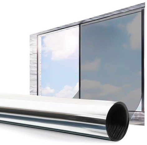 Warmiehomy Window Film Privacy One Way,50x200cm Mirror Reflective Sun Blocker UV Blocking Window Tint Film,Non-Adhesive Heat Control Anti Glare Glass Window Films for Home and Office,Silver