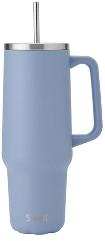 S'well Tumbler XL, Reusable Drinks Tumbler with Straw, Triple-Layered Stainless Steel Bottle, Keeps Drinks Hot for 10h & Cold for 50h, 1180ml, Hydrangea Blue