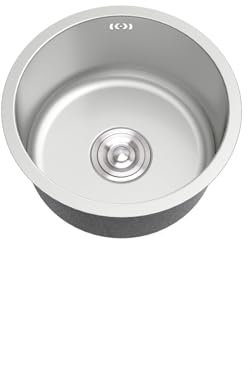 Rund Küchenspülen,304 Edelstahl Spülbecken,Klein Küche Spüle,Edelstahlspüle 1 Becken Silbrig mit Abflussrohr für Küchenzeilen Camping Einbauart: Einbau von Oben und Unterbau (Ø 30cm)