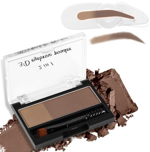 Boobeen Polvere per sopracciglia a doppio colore con timbro per sopracciglia, trucco impermeabile per sopracciglia, riempimento per sopracciglia con polvere per sopracciglia