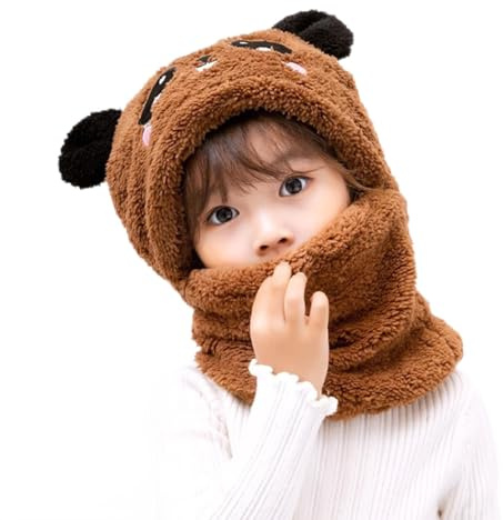 AYPOW Barn vinter termisk fleece hatt balaclava för 1–8 år gammal, djurmössa nyhet multifunktionell vindtät varm huva halsvärmare för pojkar flickor nyfödda utomhusaktiviteter, panda brun, M