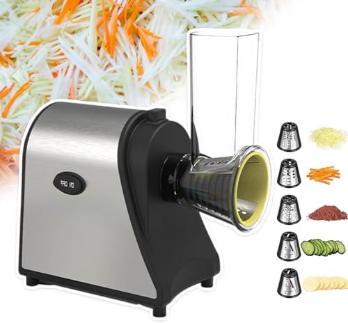 pedenencelia Rallador Queso Eléctrico,con 5 Cuchillas,Cuatro Almohadillas Antideslizantes,Control Fácil Un Toque,Cortadora Trituradora Eléctrica 250 W,para Calabacín,Queso Y Verduras