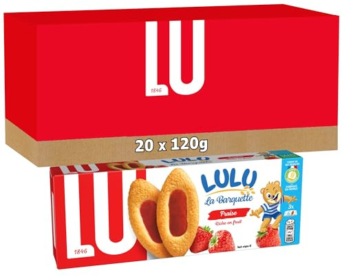 Lu Lulu la Barquette - Biscuits Moelleux à la Fraise - 20x120g | 20 Paquets de 120g | Génoise moelleuse fourrée à la fraise riche en fruit | Idéal pour le goûter des enfants