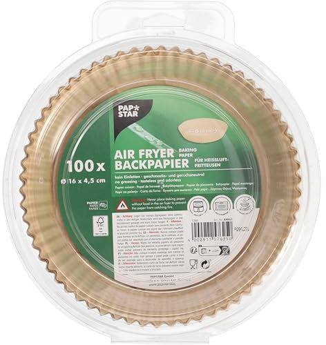 PAPSTAR, 100 fogli da forno Ø 16 cm · 4,5 cm marrone per friggitrici ad aria calda