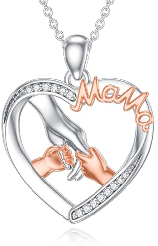 SOESON Mutter und Tochter Kette 925 Sterling Silber Mama Halskette Mom und Kind Liebe Herz Anhänger Anhänger Halskette Schmuck Geschenke für Mama
