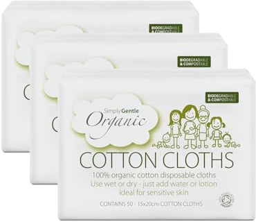 Simply Gentle Organic Dry Wipes/Cotton Cloths Perfect for Sensitive Skin - Pure Cotton Cloths for Newborn Baby - Free from Odours Parabens & Alcohol - Multi-Purpose - Disposable Cloth - 50 (Pack of 3)