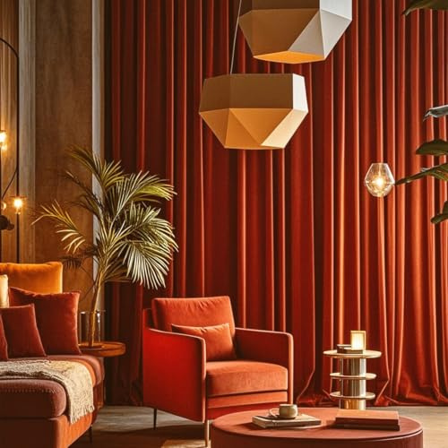 MYRU 1 Pair Nordic Velvet Curtains Light-filtering Eyelet Curtains Luxury Orange Drapes for Bedroom and Living Room(Pearl Orange,2 x 66x90 Inch)