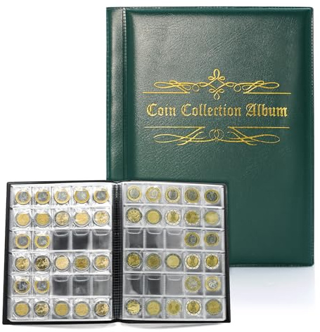 Album per monete monete,16 fogli di album da collezione di monete monete, raccoglitore di monete 2 euro di moneta, album per monete da 480 monete da 2 euro (verde)