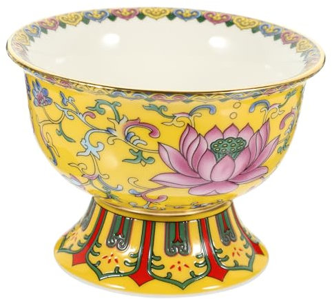 Cabilock Keramik Anbetungsschale Lotus Emailliert 3,5 Zoll Hoher Fuß Tempelschale Für Buddhistische Verehrung Multifunktionale Dekorations Und Gebrauchs Keramikschale