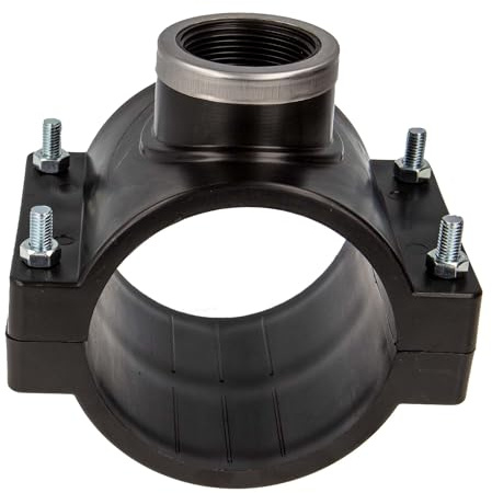 tecuro Anbohrschelle für PE-Rohr Ø 110 mm, mit Innengewinde 1 1/4 Zoll, verstärkt - Trinkwasser geeignet, PP schwarz